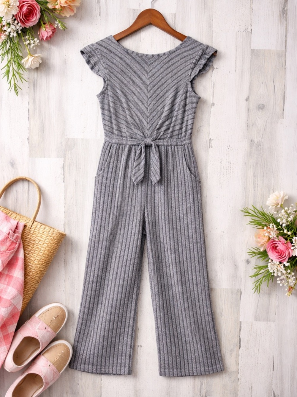 Lilt Girls Striped One Piece Jumpsuit Gray Size 18.5
